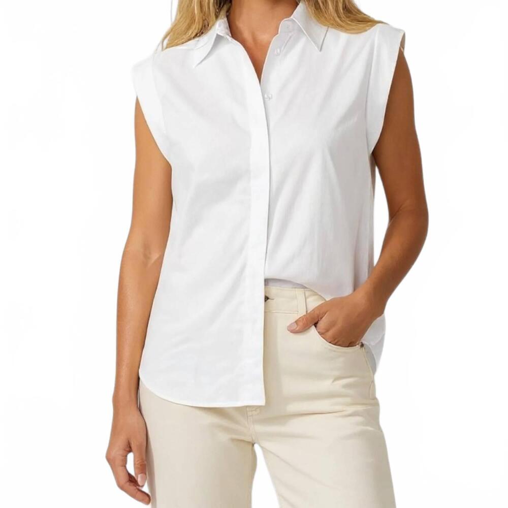NEW NAKED ZEBRA tailored cap sleeve blouse in off white